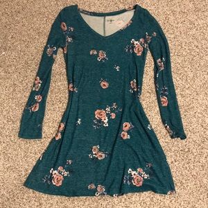 Teal/blue floral long sleeve dress